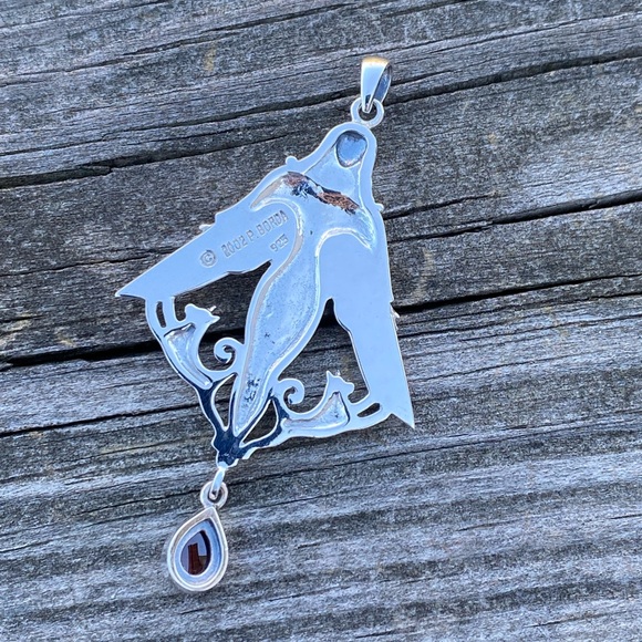 Large Freya Viking Goddess Pendant in .925 Sterling Silver with Garnet drop - Picture 9 of 13